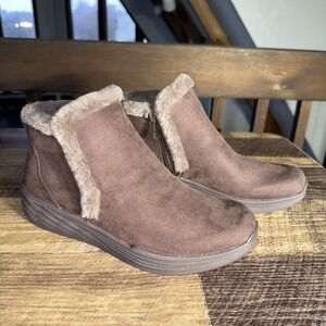 Ryka Water-Repellent Faux Suede Ankle Boots Neela Brown, Taupe Faux Fur WMNs 9M